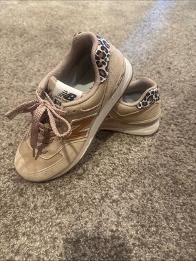 New Balance Tan Logo Leopard Accent Sneakers